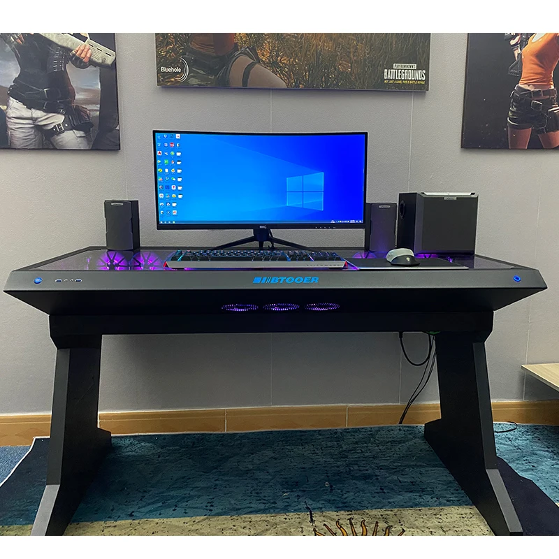 حقيبة كمبيوتر Btooer، طاولة متكاملة، طاولة ألعاب كبيرة شفافة مدمجة على شكل خاص ومبردة بالماء والخيال العلمي