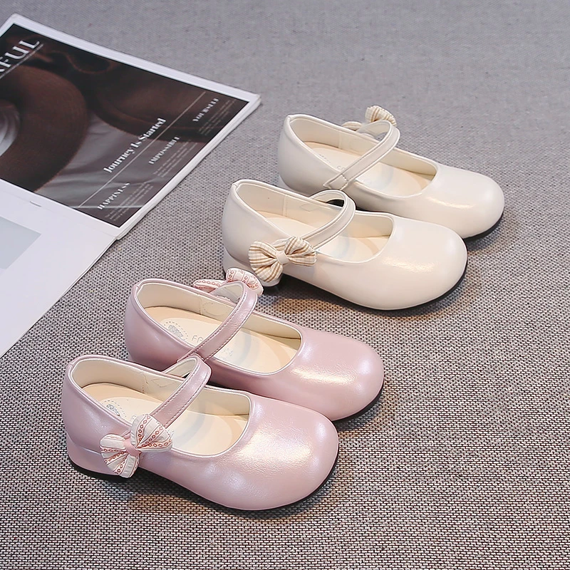 Kids Leather Shoes Sweet Bows Girls Princess Shoes for Party Wedding 2026 New Fashion Children Dance Shoes Soft Sole