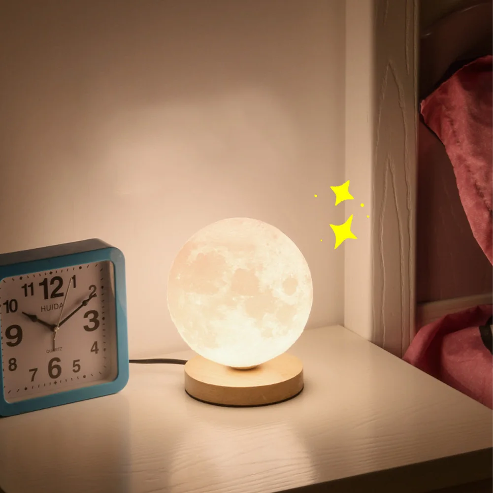 3D Moon Lamp Bedside Table Lamp, USB Rechargeable Night Light With Base, 3 Lighting Modes, Dimmable LED Desk Light