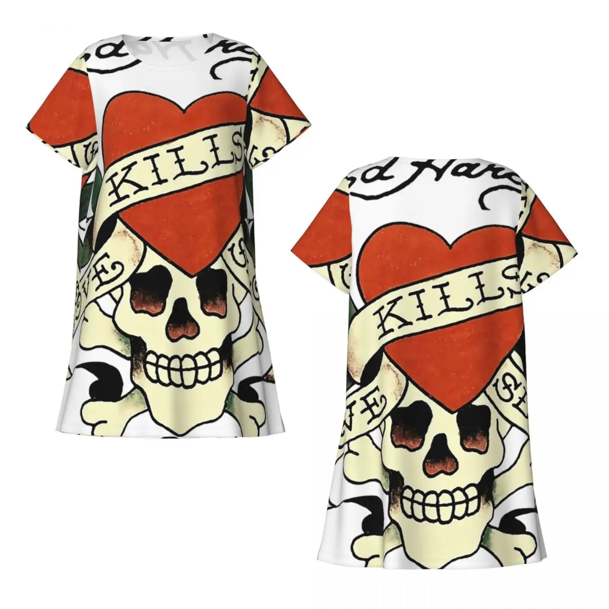 

Ed Hardy Love Kills Slowly Short Sleeves Nightdress For Sleeping Sleepshirts Women Short Sleeve Nightgowns Loose Pajama Dress