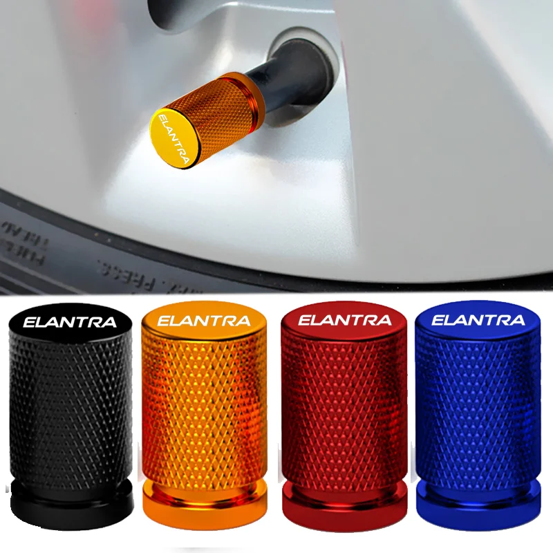 Car Wheel Tire Valve Caps Aluminum Alloy Air Valve Stem Cover For Hyundai Elantra Logo Waterproof Dustproof Tyre Decoration