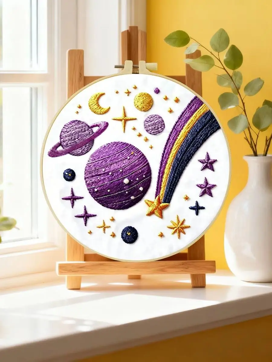 1 Stück 20X20CM/15X15CM 7,87/6,3 Zoll Planeten-Stickerei-Starter-Kit DIY-Kit DIY-Stickerei-Set Handarbeiten Malerei Heimdekoration – Detail 6