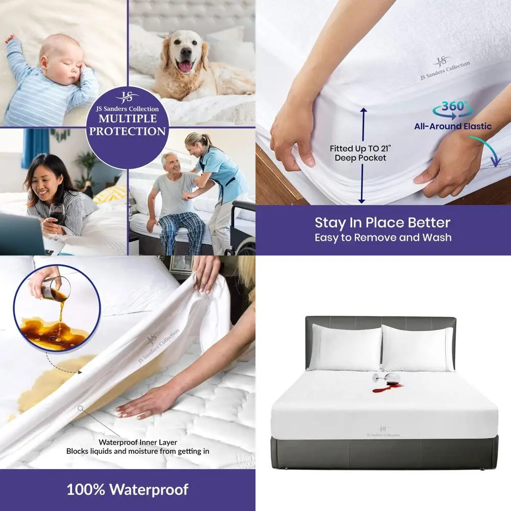 

80x98 Waterproof Mattress Protector with Deep Pocket & Soft Cotton Terry Cover