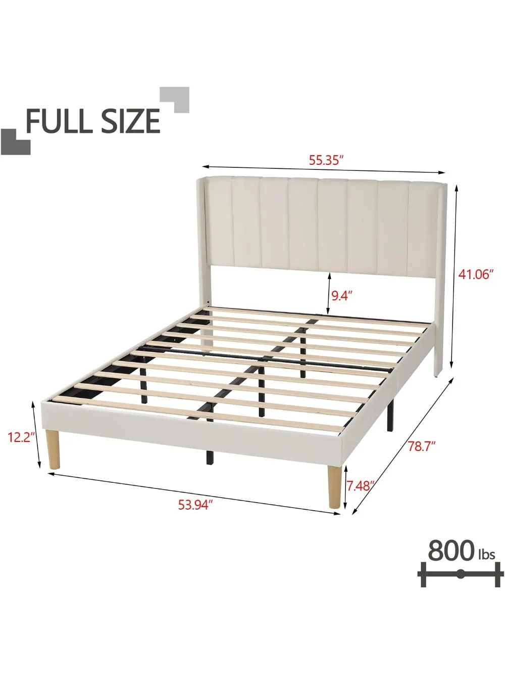 إطار سرير منجد بمنصة كاملة الحجم مع لوح أمامي، شرائح خشبية قوية تدعم لا حاجة إلى صندوق زنبركي سهل التجميع