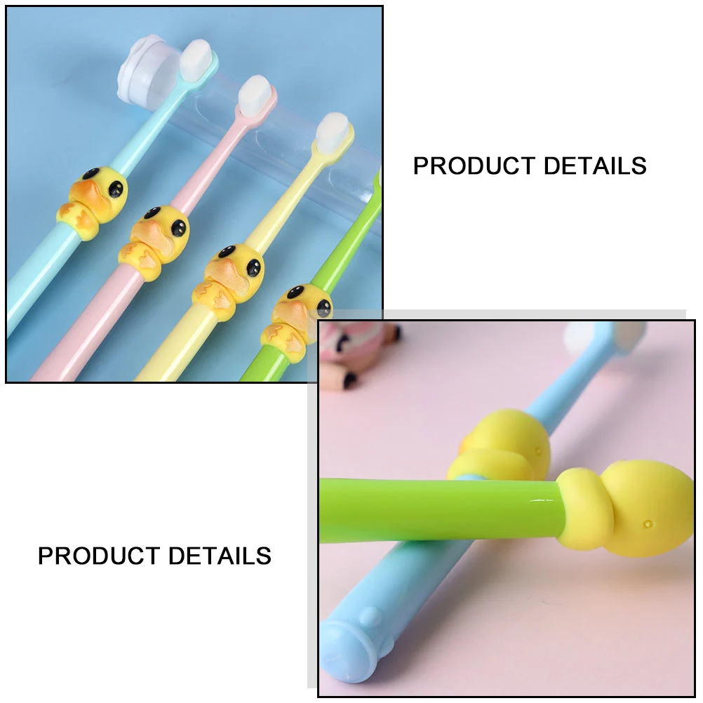 

4pcs Children Toothbrush Kids Cartoon Duck Soft Bristles Toddler Teeth Cleaning Oral Care Set Pink Yellow Green Blue