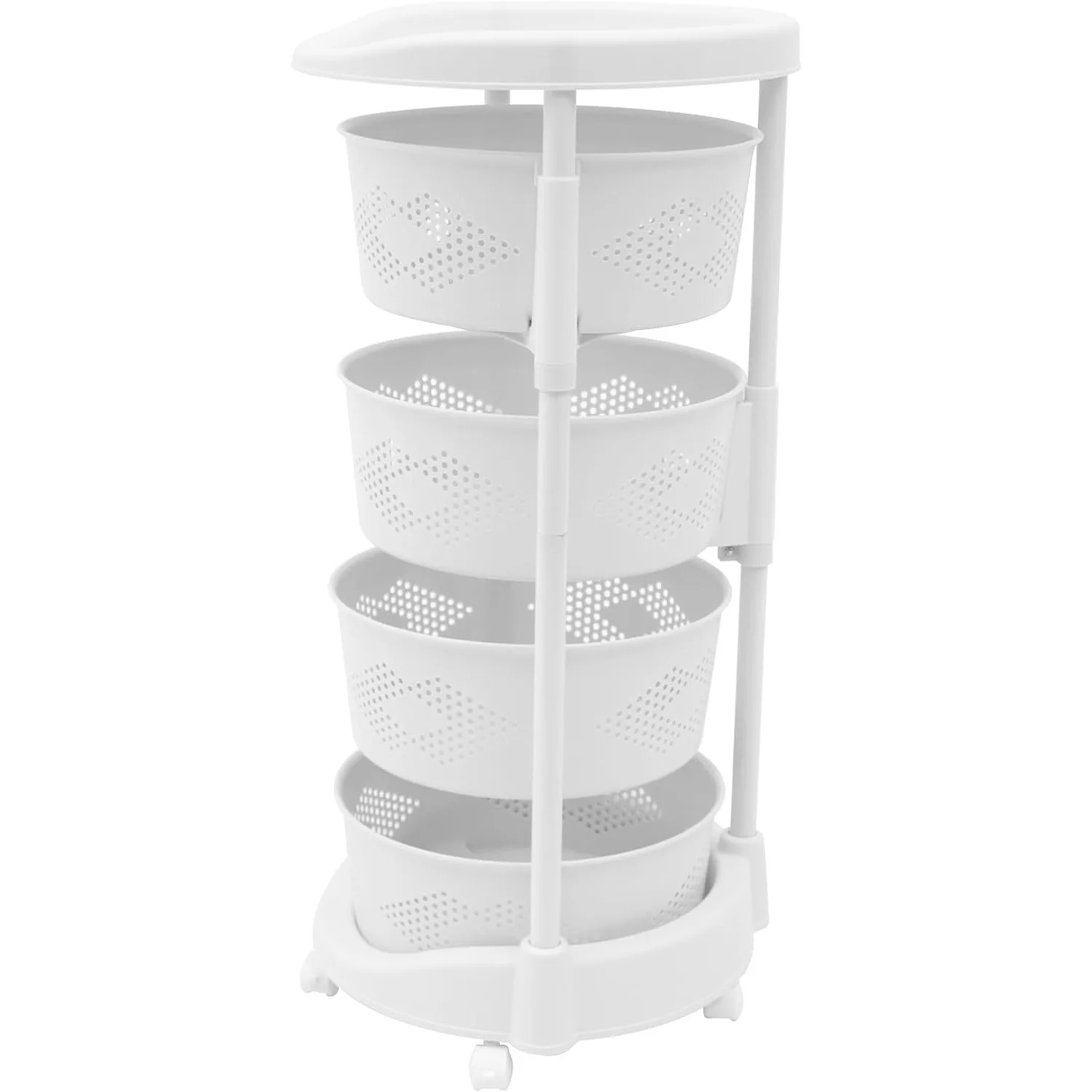 

Yiyibyus Round Metal Kitchen Storage Tower with 4 Removable Baskets, 360 ° Rotating Snack Organizer Cart on Locking Wheels, Multi