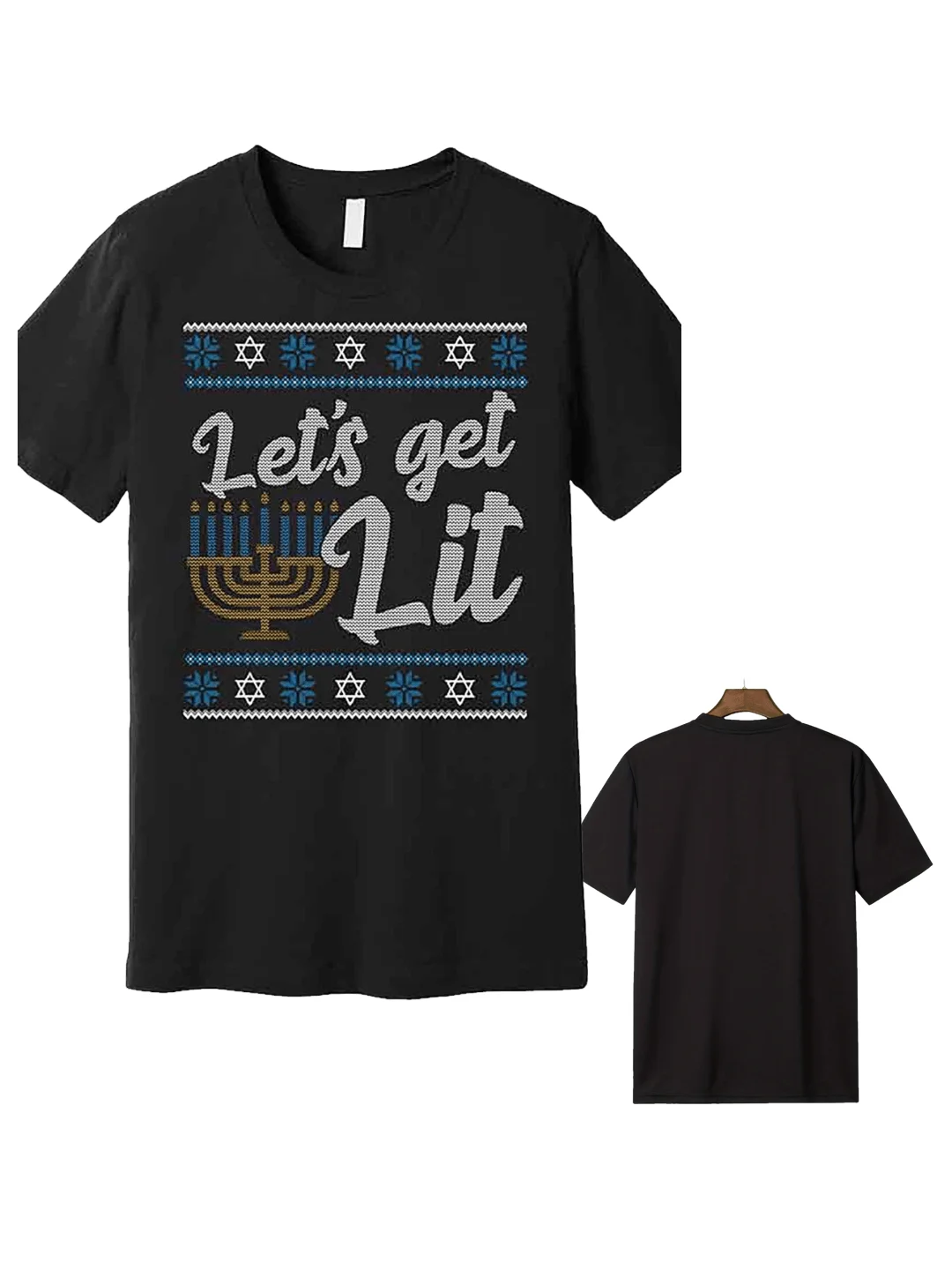 

Humorous Ugly Hanukkah Candlestick Graphic T-Shirt for Men - Short Sleeve Black Tee