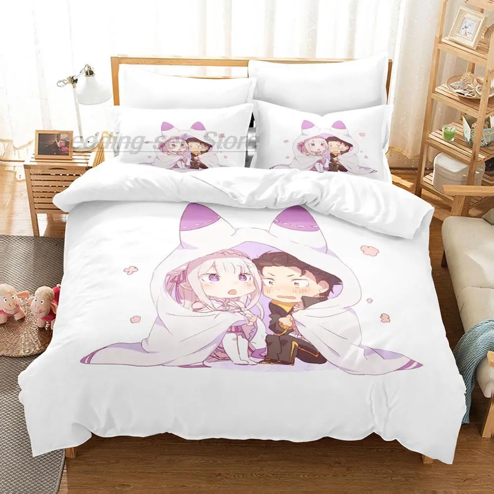 

Re Zero Bedding Set Single Twin Full Queen King Size Bed Set Aldult Kid Bedroom Duvetcover Sets 3D Print Kawaii Bed Sheet Set