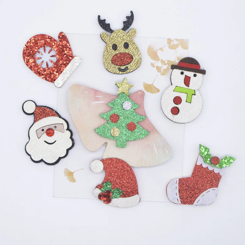 10/20Pcs Padded Applique Santa Claus Snowman Hat Gloves Socks Elk Tree for DIY Christmas Hair Clips Bow Accessories Decor