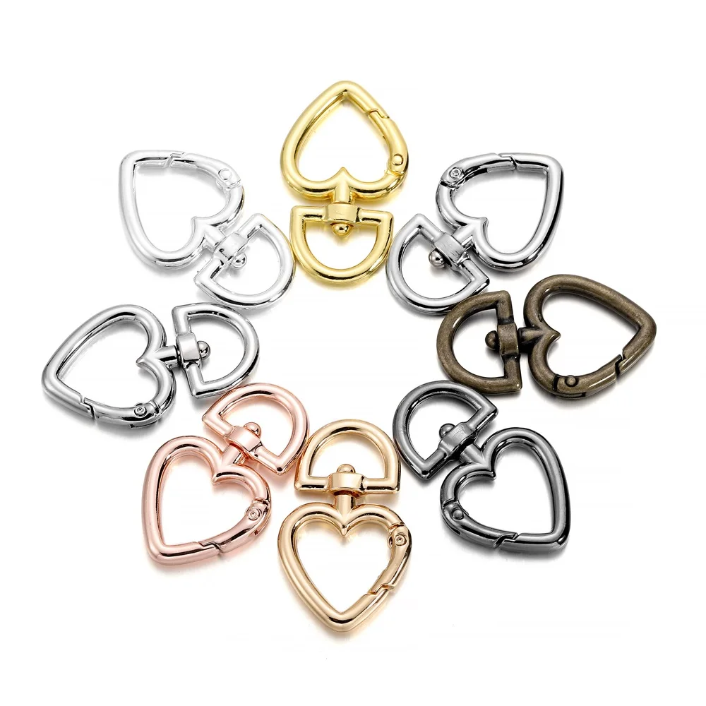 5pcs/lot Love Heart Metal Lobster Keychain Claps Spring Buckle Hook Key Ring Connector For DIY Bag Jewelry Making Findings