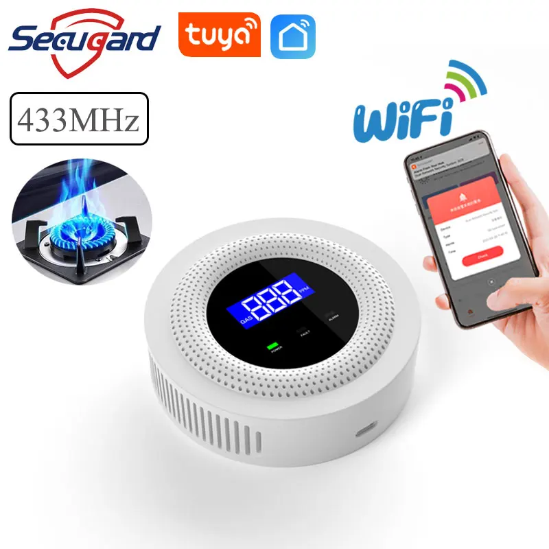 Detector de Gas con pantalla LCD para el hogar, Sensor inteligente de fugas de Gas Natural con WiFi, Tuya, Control por aplicación, alarma de