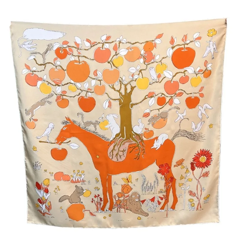 foulard-carre-90-cm-en-soie-de-murier-100-motif-'cheval-sous-pommier'-en-twill-elegant-d'ete-assorti-style-coreen