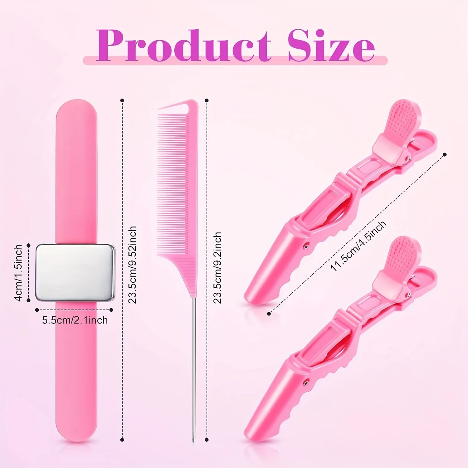 Styling Set with Magnetic Pin Wrist Strap, 2 Stainless Steel Pointed Tail Combs and 4 Crocodile Clips, Hair Braiding Tool