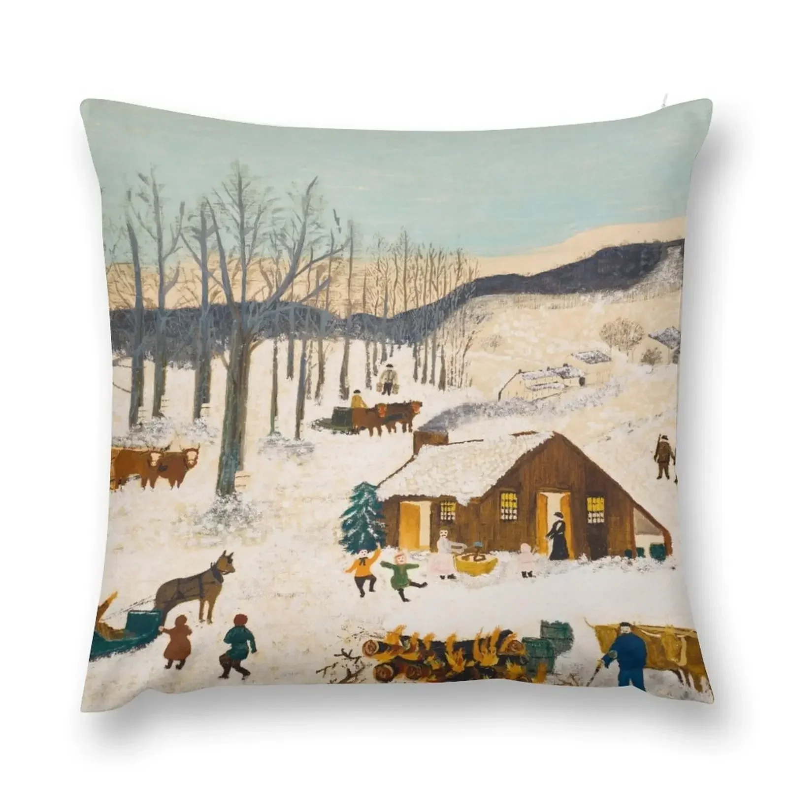 Anna Mary Robertson 'Grandma' Moses Sugaring Off American Folk Art Throw Pillow Pillowcase Cushion Decorative Cushions pillow