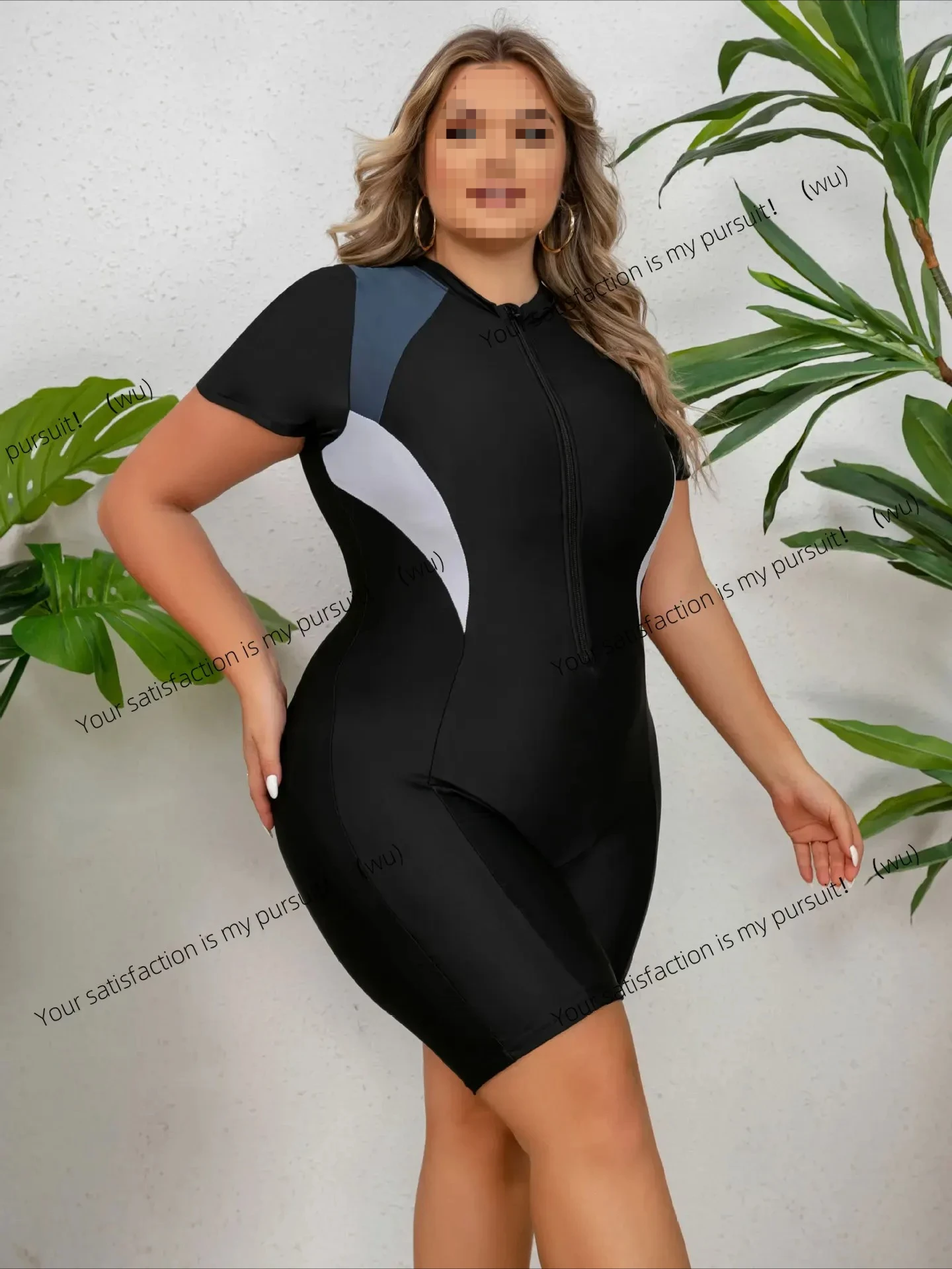 

ZOCI-Swimsuit Women's, Short Sleeve, Large, One-piece Swimsuit, Women's Splicing, Large Size Swimsuit, Curved, Fat MM Swimsuit