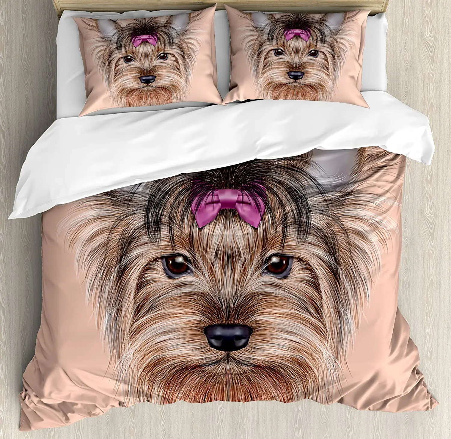 

Yorkie Bedding Set For Bedroom Bed Home Yorkshire Terrier with Cute Ribbon Animal Duvet Cover Quilt Cover And Pillowcase