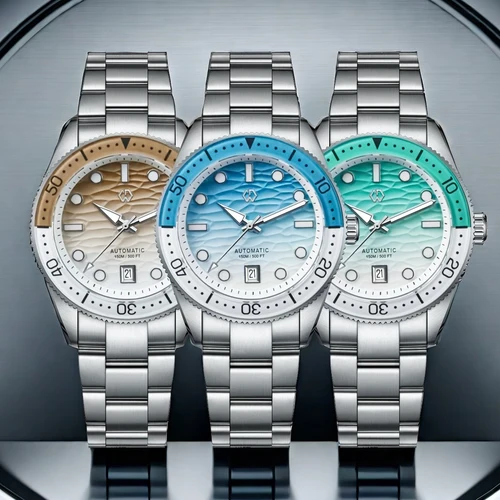 Imagen 1 del producto WISHDOIT Reloj de buceo automático para hombre con esfera ondulada azul océano y blanco movimiento 8215 espejo de cristal de zafiro