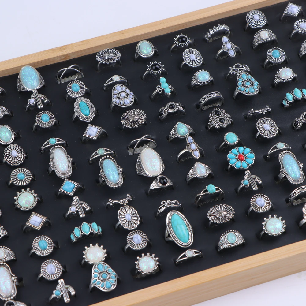 10/20/30 قطعة/الوحدة موضة ريترو أنيقة البوهيمي الحجر الطبيعي خواتم الاصبع للنساء مزيج نمط مجوهرات هدايا الحفلات اكسسوارات #1