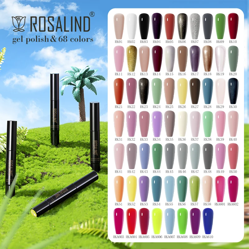 ROSALIND 68 Colors Gel Nail Polish Pen 5ml Nail Pencil Hybrid Varnish Semi-permanent Salon Soak Off Top Base Coat UV/LED Lamp