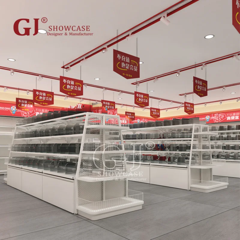 custom.New Adjustable Steel Gondolas Supermarket Shelf Candy Shop Decorations Display Rack Stands with Bins Snack Bulk Foods