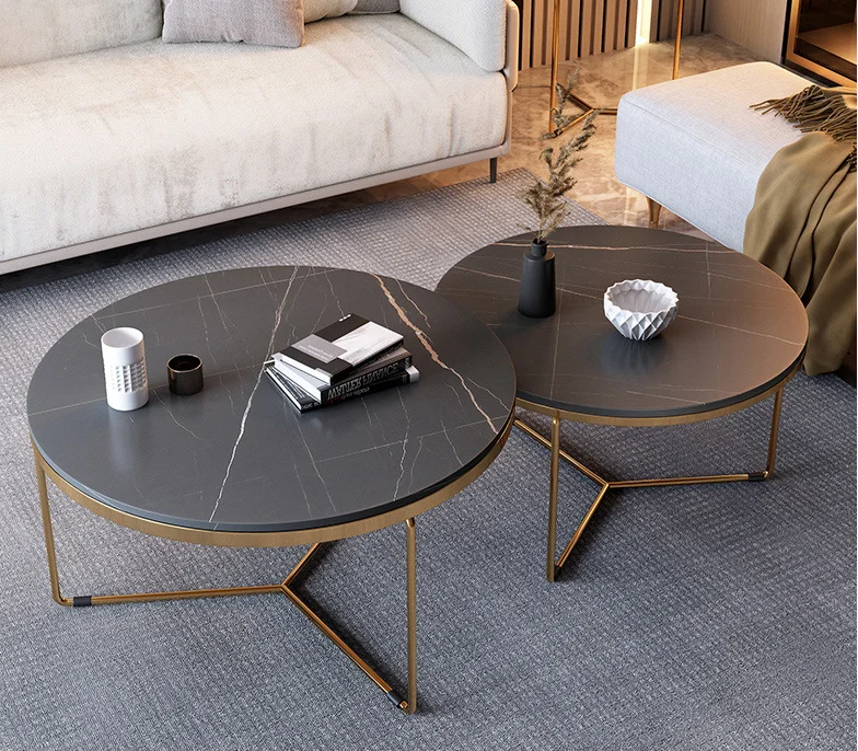 Marble round gold coffee table set for newest design tea table set