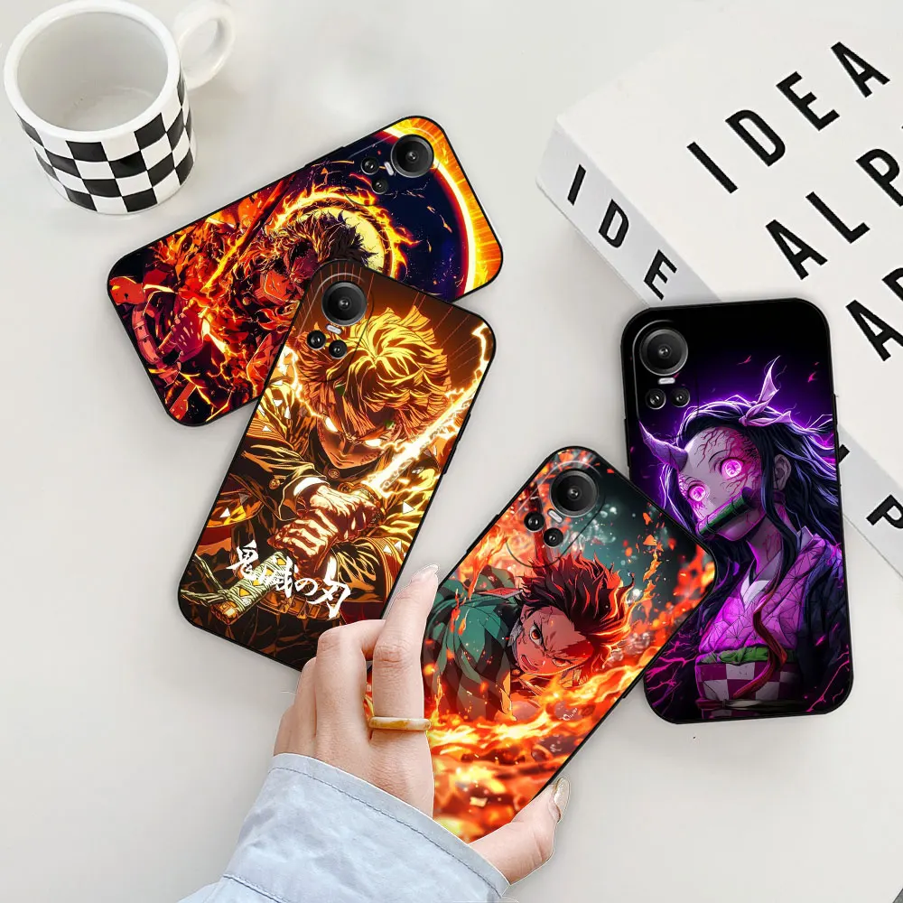 Demon Slayer Kimetsu no Yaiba Phone Case For OPPO Reno 11 11F 10 8 8T 7 7Z 6 6Z 5 4 3 2F Z ACE Pro Plus 4G 5G Black Soft Cover