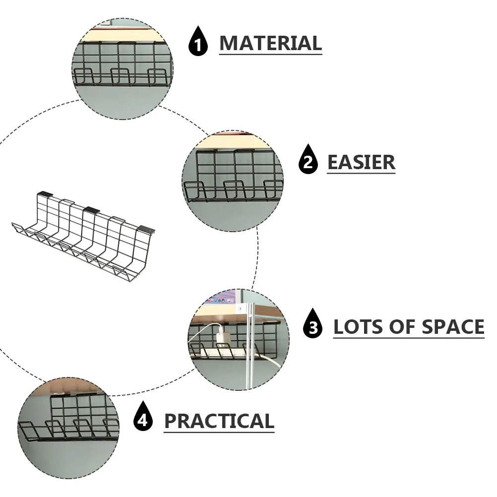 

1pc Under Desk Cable Management Rack High-Strength Iron For Home Office Cable Storage Shelf Cord Organizer Under Desk Wire