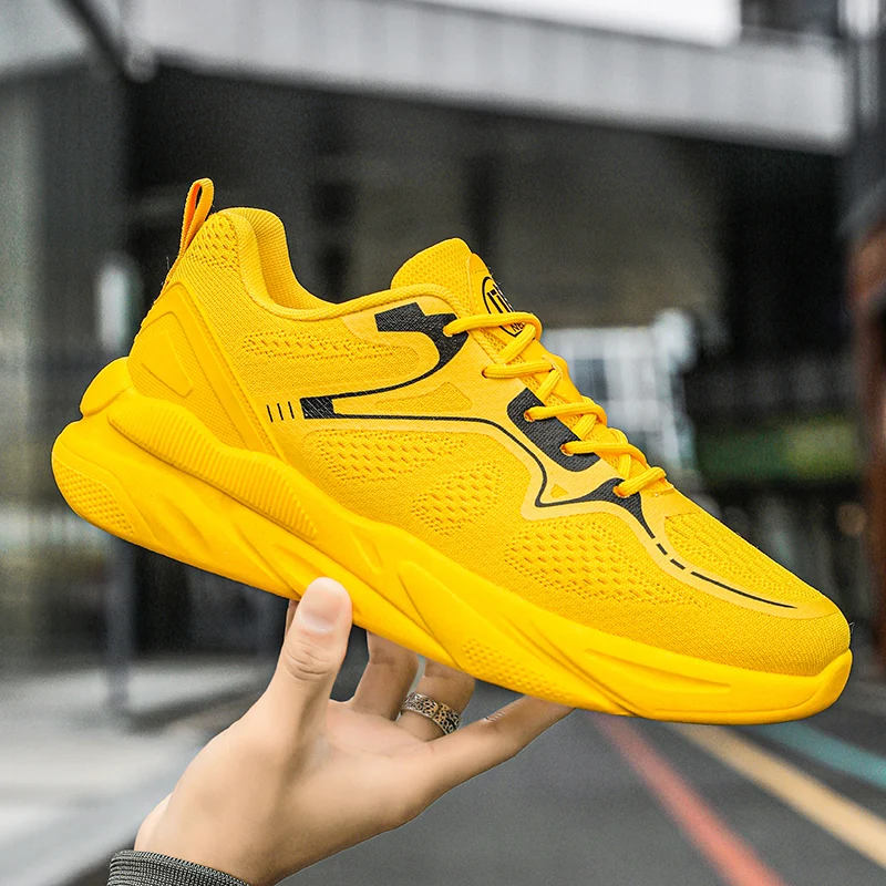 New Fashion Mens Yellow Casual Sneakers 2024 Platform Mesh Sneakers Men Training Jogging Shoes Designer Sport Athletic Shoes Men