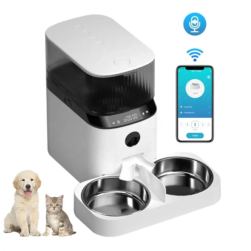 Custom Logo Automatic Pet Feeder With Camera Cat Feeders 5L Food Timer Feeding Smart Wifi Pet Feeder Charge ABS Rounded