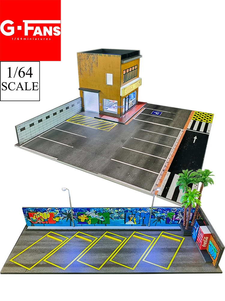 

1/64 Scale Miniature Parking Lot Scene Car Garage Diorama Model Realistic LED Lighted Collectible Display for Enthusiasts