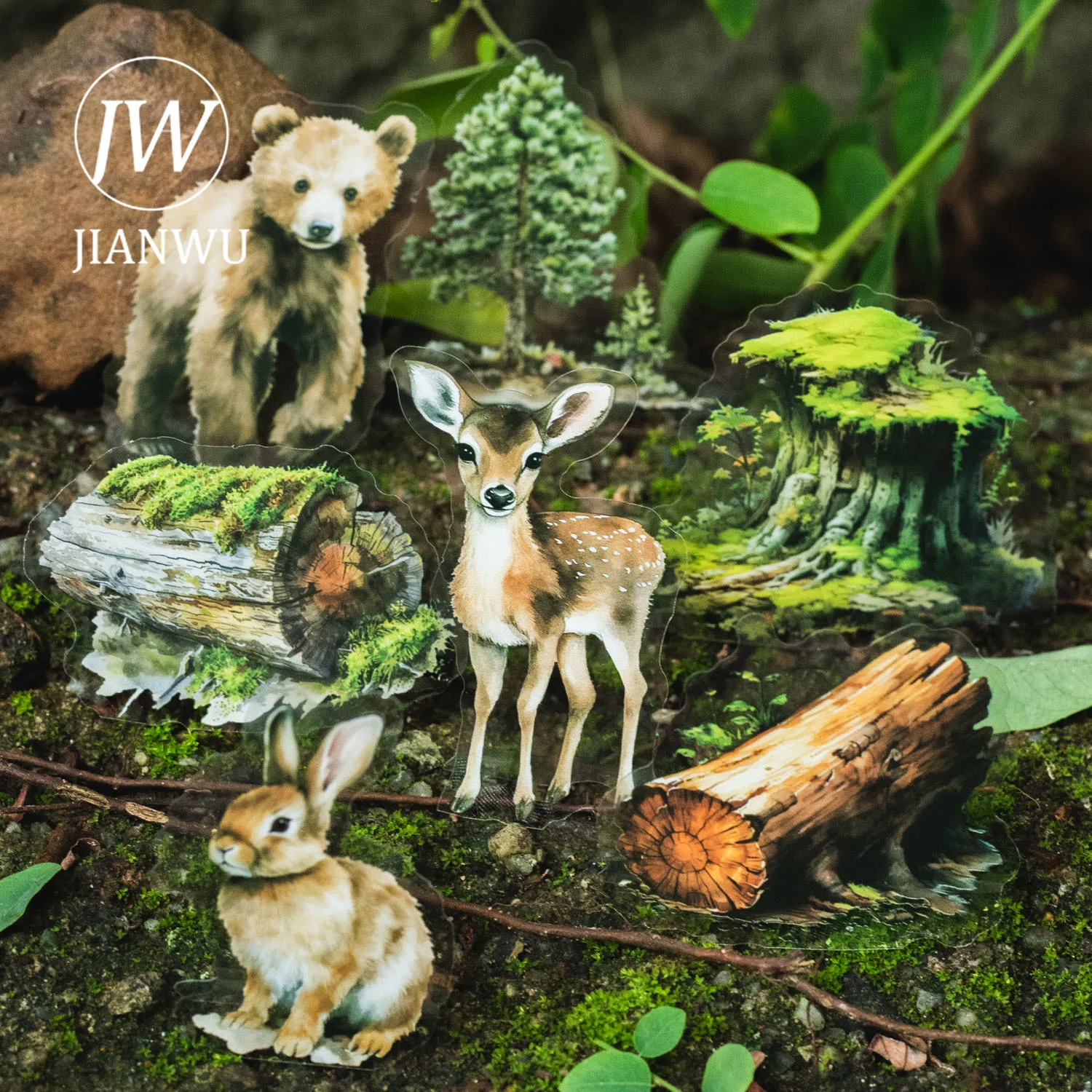 JIANWU-Vintage Animal Planta Colagem Material PET Adesivo, Floresta Home Series, Creative DIY Jornal Papelaria Scrapbooking