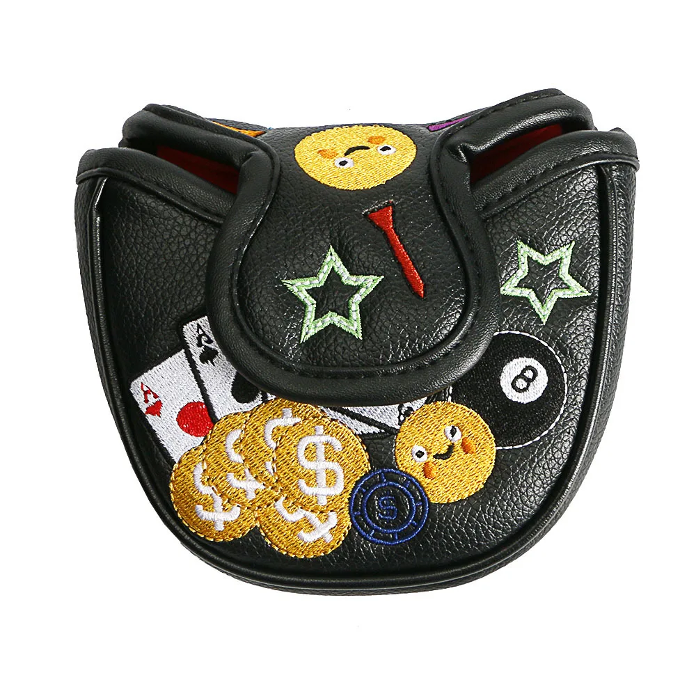 New Golf Putter Cap Set Club Protection Sleeve Smiley Face Patterned Club Head Cover Semi-Circle Straight Bar Magnet Closure