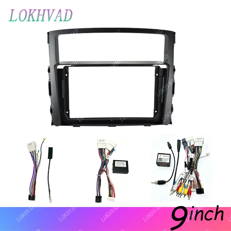 2Din 9inch Car Stereo Panel Frame Fit for Mitsubishi Pajero 4 2006-2016 GPS Navigation Dash Mount Kit with Wire Harness