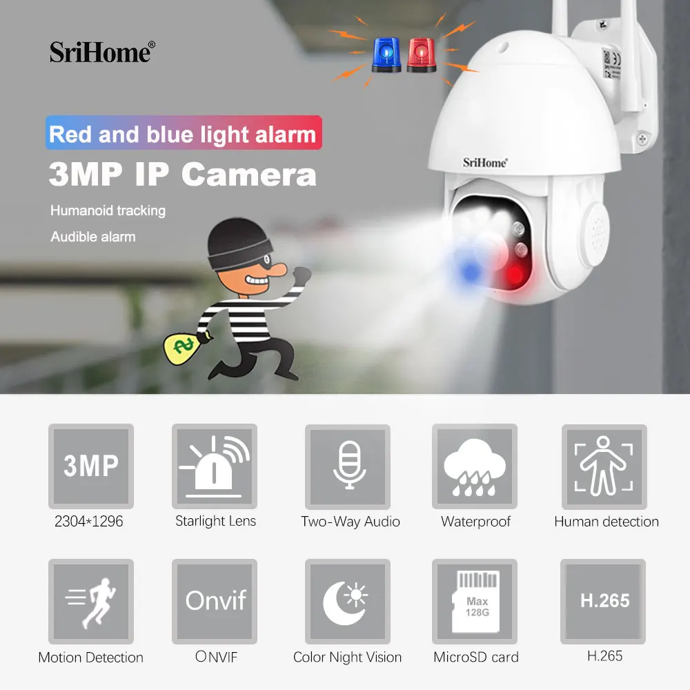 srihome cctv camera ip com visao noturna colorida protecao de seguranca ptz cam smart home vigilancia a prova dagua wifi 35 mp sh039b 01