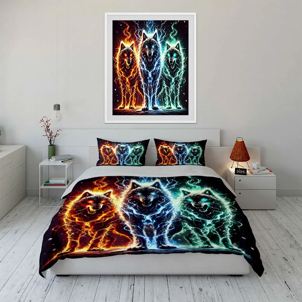 Cool Three Wolves Flame Electricity Print Soft Comfortable Duvet Cover Bedding Set Included 1*Duvet Cover  2*Pillowcases