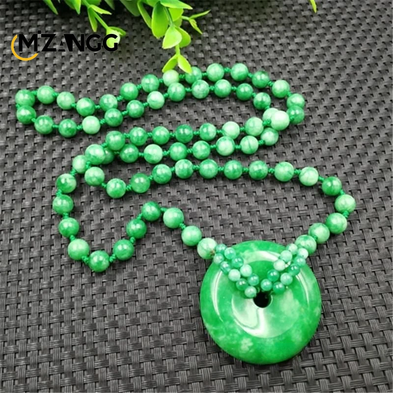 Natural Emerald Emerald Dry Green Iron Dragon Pendant Silver Inlaid Water Drop Peace Button Jade Necklace 108Buddha Beads Mascot