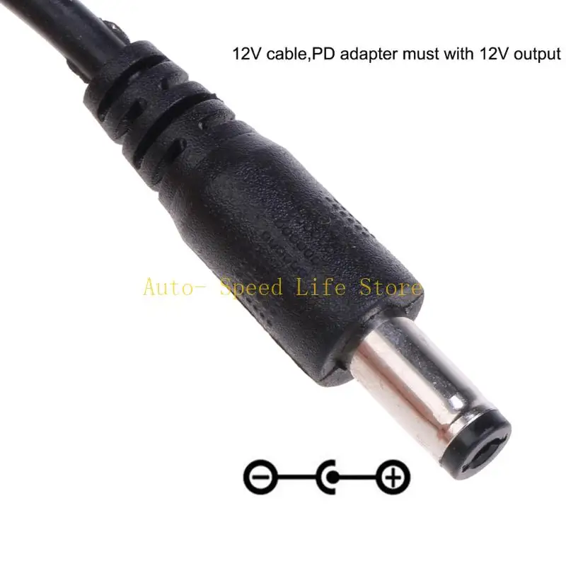 02DA 12V Output Power Cord USB C Input with Multiple Adapter Tip for Various Electronic Devices Speakers Fan Routers