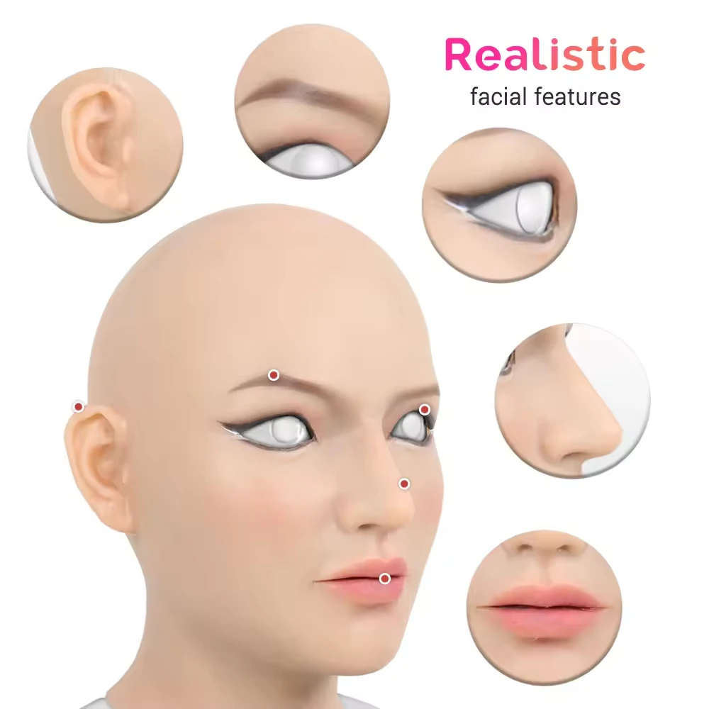 Realistic Full Head Mask Cosplay Props Halloween Latex Mask Realistic Silicone Female Face Mask