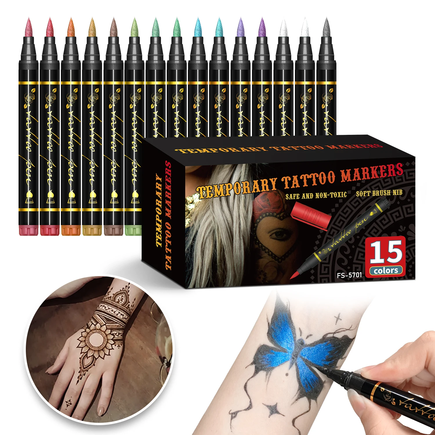 10/15/30 Color Temporary Tattoo Marker Set, Safe, Non-Toxic, Skin-Friendly Body Painting Pens Suitable for Adults, Makeup Artists, and Party Enthusiasts. DIY Temporary Tattoo Face Painting, Suitable for Festivals, Halloween, Concerts, and Creative Body Art Projects