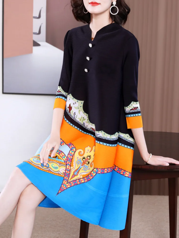 

2023 Spring And Summer A-line Printed Pleat Dress For Women