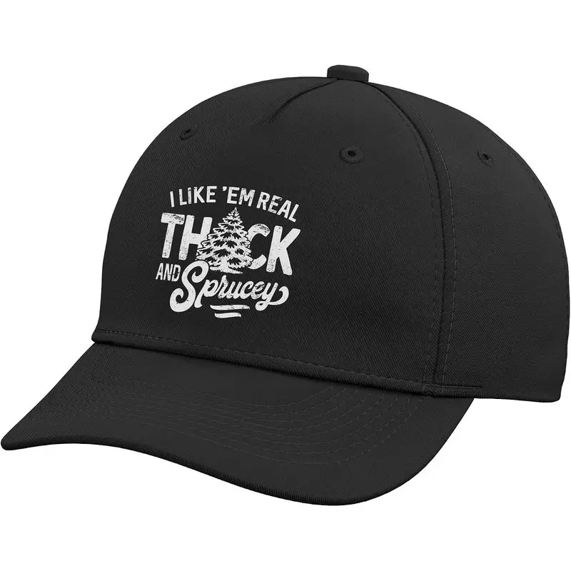 I Like Em Real Thick and Sprucey Funny Christmas Tree Adjustable Baseball Hat