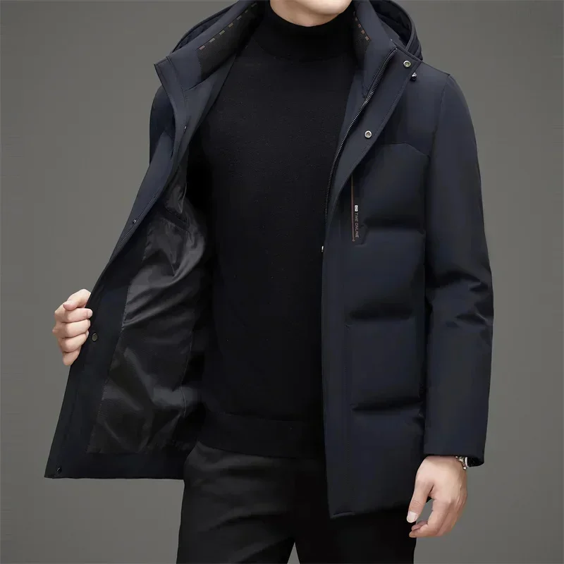 2025 New Winter Thickened Men's Long Down Jacket Luxury Business Casual Warm Trendy Clothing Tops