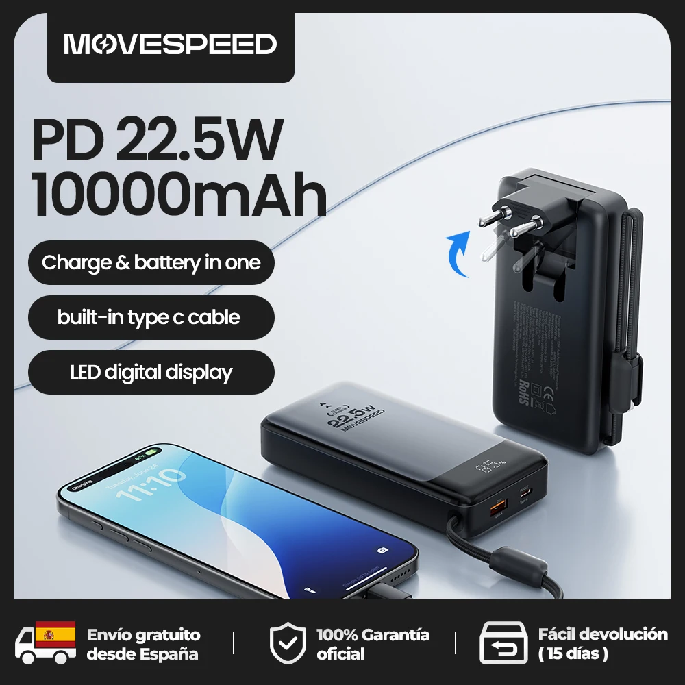 MOVESPEED MSP17 batterie externe 10000 mAh 22.5 W chargeur rapide Portable et batterie dans une Powerbank avec prise ue pliante pour Smartphone