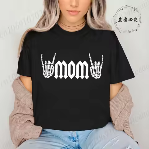 Rock Mama Printed T-Shirts for Women Funny Mama Outfit Gift Funny Graphic Shirt Short Sleeve Women Clothing Summer Fashion Tees
