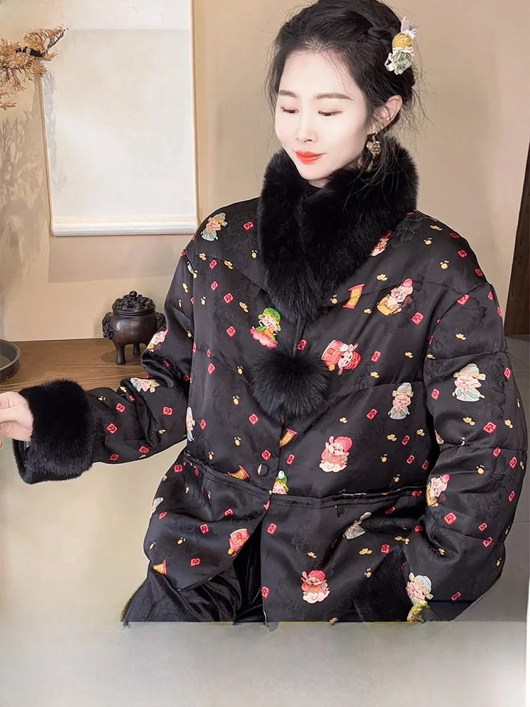 

Новая китайская женская зимняя куртка из белого гусиного пуха 2025 года, модное зимнее пальто с воротником из меха водяного кролика