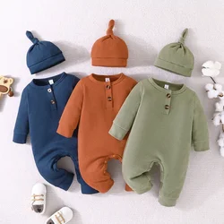 Gift Hat Set Baby Unisex Boy Girl Newborn Onesies Romper 3-24Months Toddler Clothing Infant Long Sleeve Tiny Button Jumpsuit