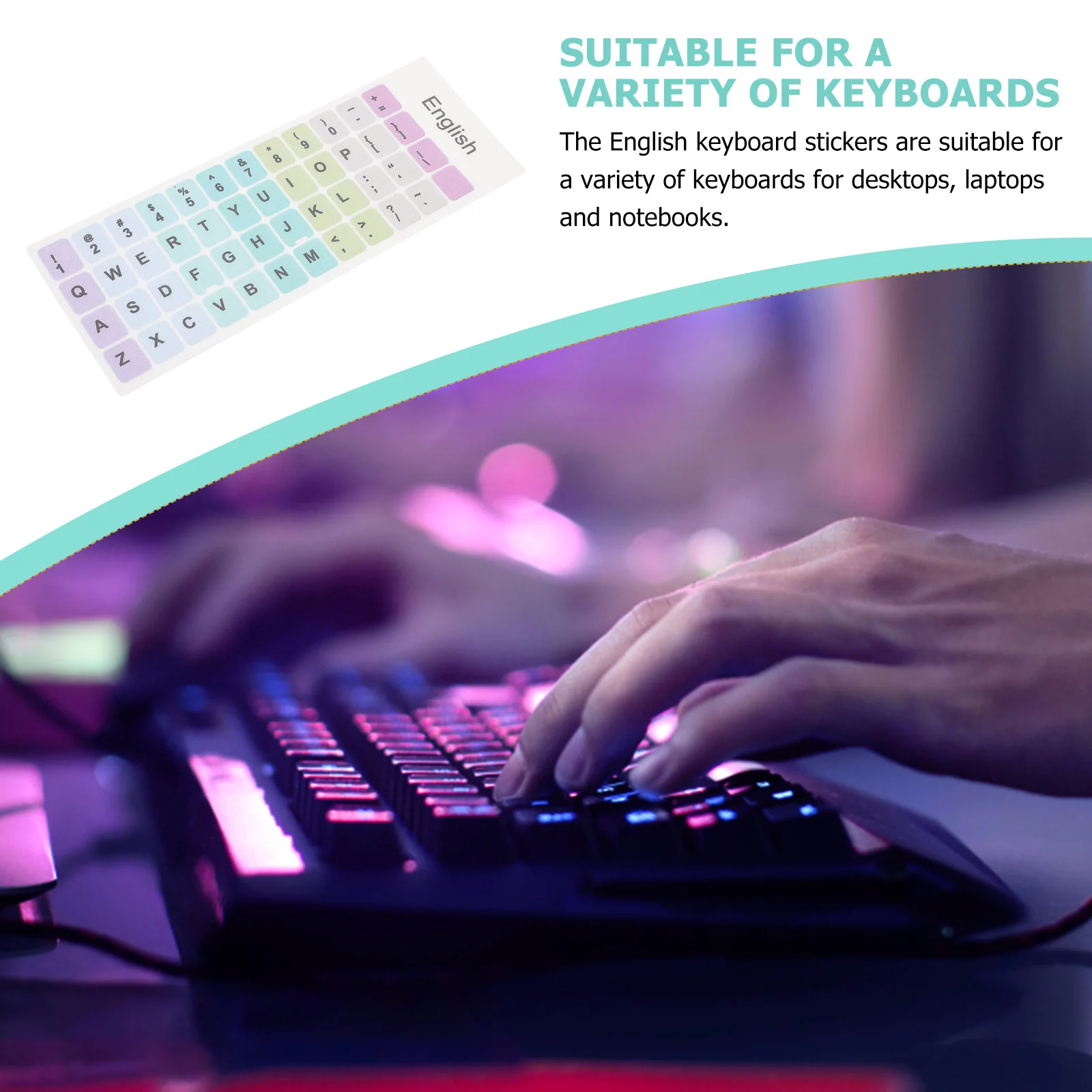 ملصق مزخرف للوحة المفاتيح مكون من ورقتين، ملصق بديل للوحة المفاتيح الإنجليزية العالمية، ملصق مفتاح الكمبيوتر المحمول، متين وسهل الاستخدام