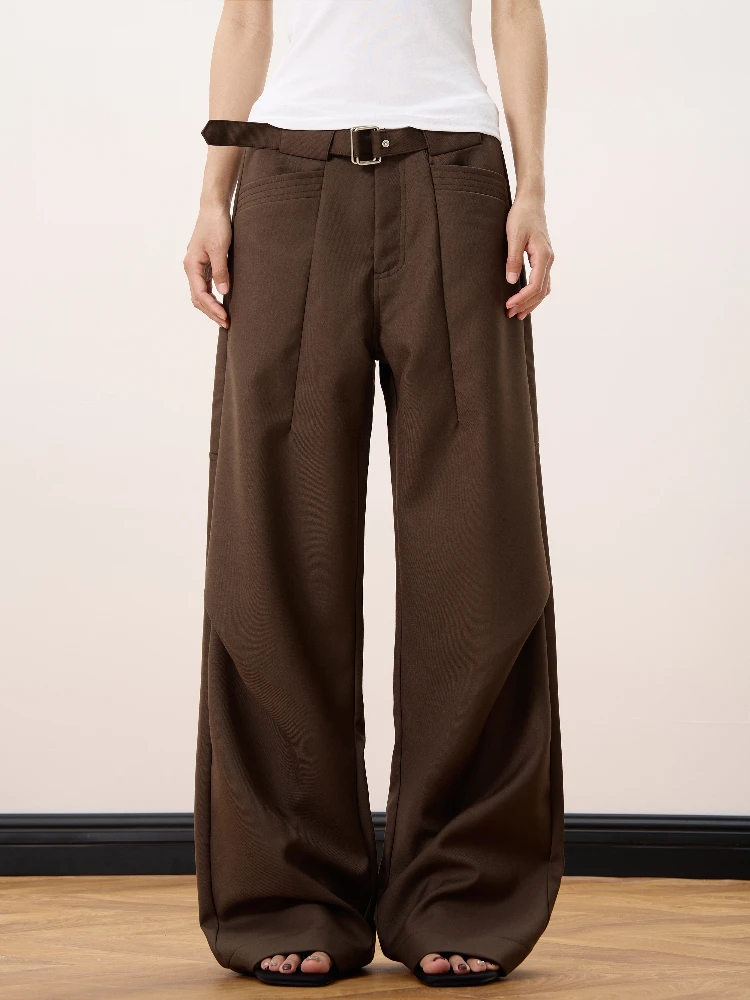 กางเกงสูทเอวจีบดีไซน์แบบอเมริกัน ทรงหลวม ขาตรง สไตล์ลำลอง เหมาะสำหรับใส่ไปทำงาน ทรงปกติ เนื้อผ้าบาง