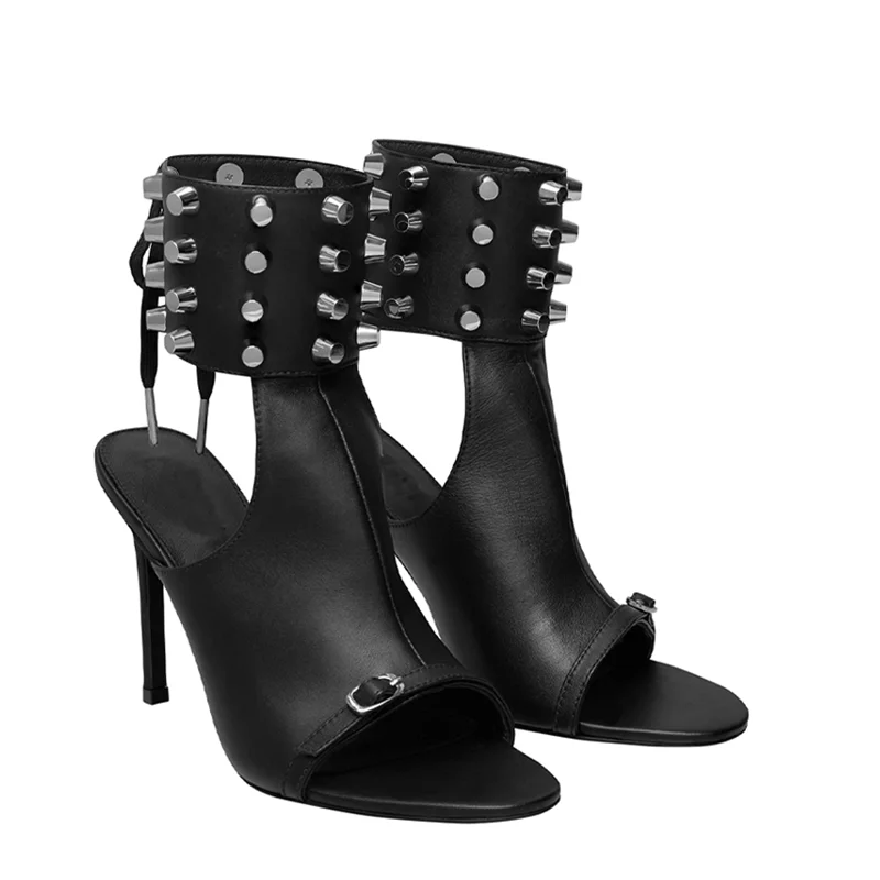 

Metal Rivet Slingbaxk Matte Leather Sandals Sexy Pointed Toe Thin Heel New Arrivals Fashion Women Modern Shoes