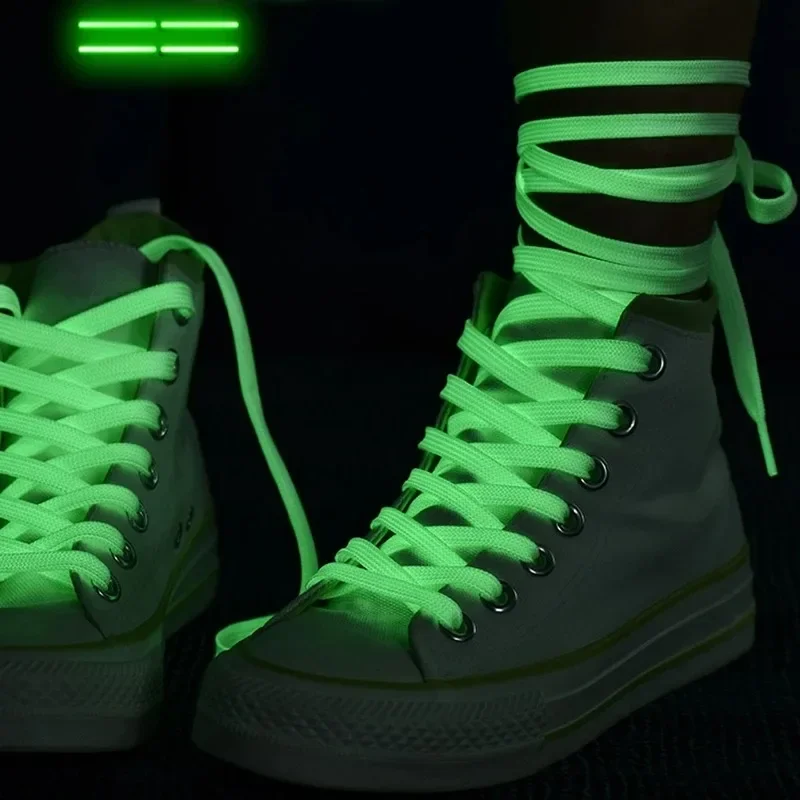 1 Paar flache, leuchtende Schuhbänder, die im Dunkeln leuchten, neonfarbene Schuhbänder für Sneaker, neu. – Detail 13